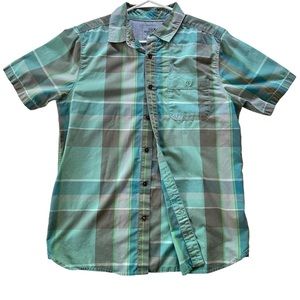 The North Face Mens Button Down Short Sleeve Size S Blue Green Plaid Outdoor
